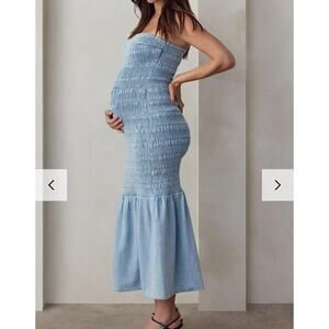 Blue Strapless Midi Dress